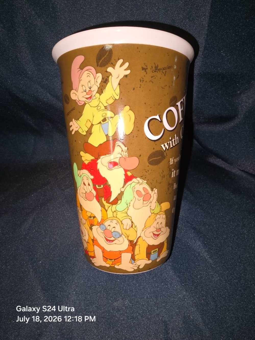 Disney Snow White Seven Dwarfs Coffee Cup - Brown and Pink Trim